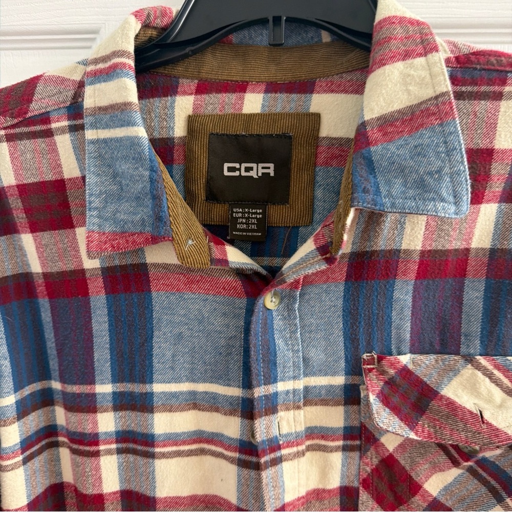 CQR Men's Casual Plaid Button Down Shirt - Red, Blue, Cream